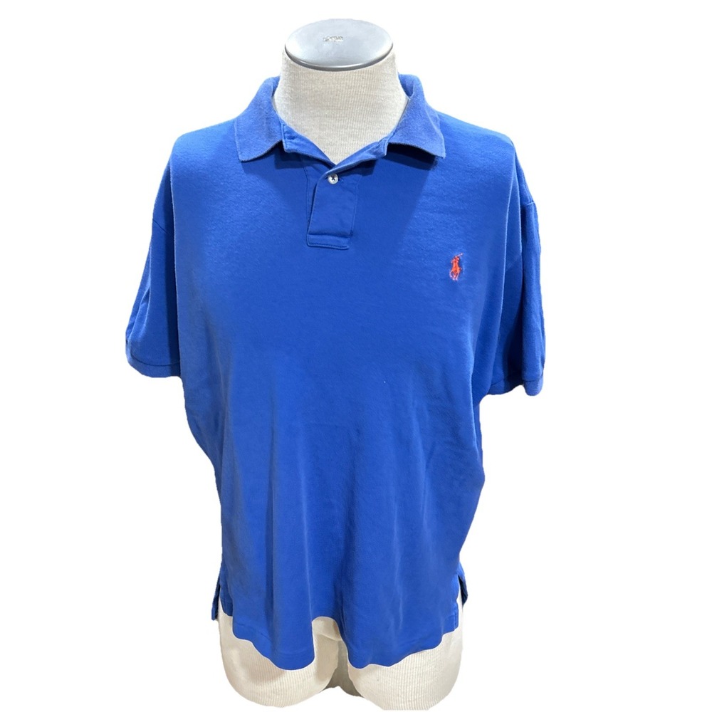 Polo Ralph Lauren Mens Large Blue Cotton Short Sleeve Polo Shirt Regular Fit